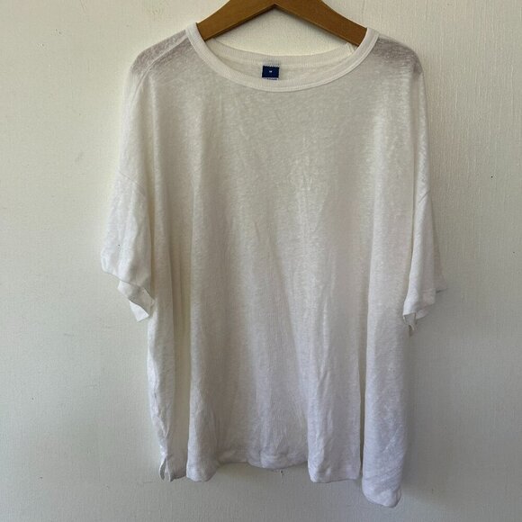 Old Navy Linen Blend Boxy Blouse Womens Medium White Short Sleeve - Picture 1 of 6